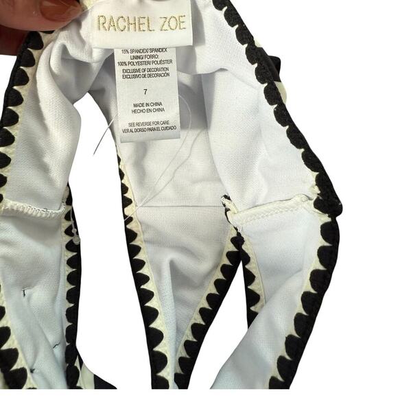 Rachel Zoe Girls Swimsuit Size 7 Black White Striped Bikini Floral Crochet Trim - Picture 6 of 7